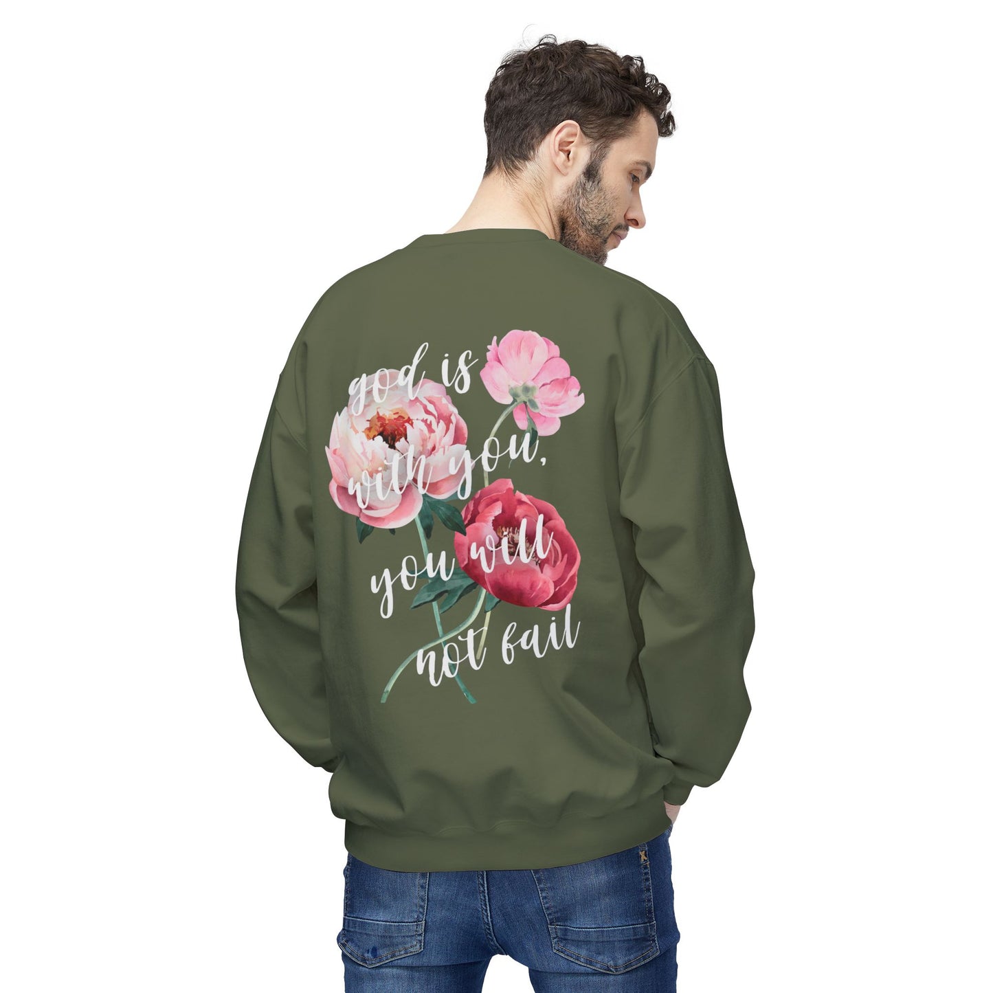 God is With You - Pink Floral Comfort Crewneck Sweatshirt